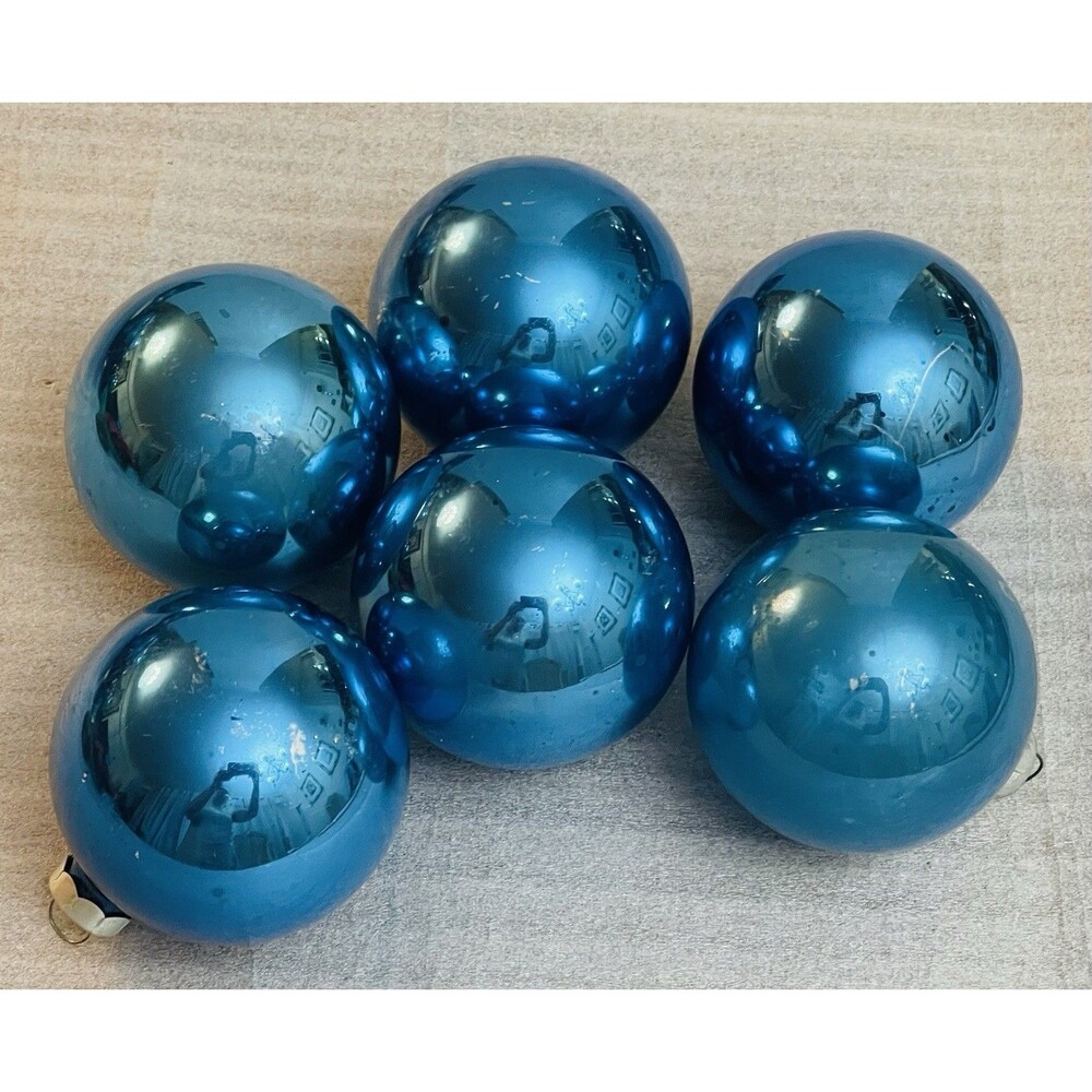 VTG Mid-Century Mercury Glass Christmas Ornaments Blue 2.5" Lot of 6 USA Made - Picture 3 of 11